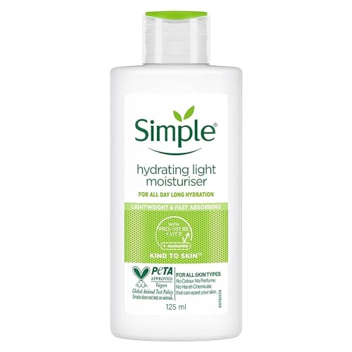 Simple Kind to Skin Hydrating Light Moisturiser Skin Care Product with Pro-Vitamins B5 and E for 12-Hour Moisturisation 125 ml