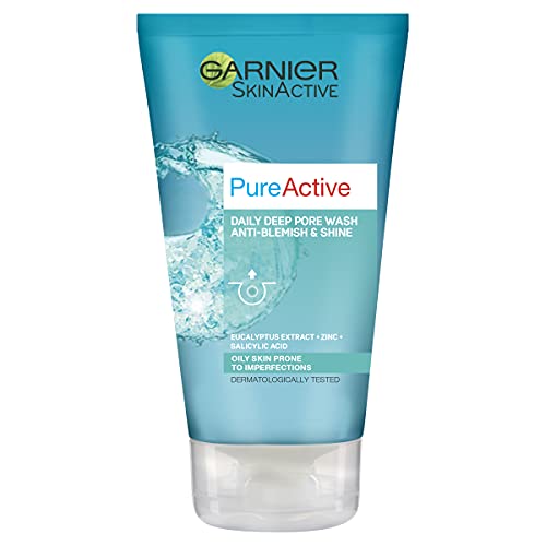 Garnier Pure Active Anti-Blackhead Deep Pore Face Wash 150ml, Face Cleanser For Oily Skin, With Zinc & Salicylic Acid - Removes Excess Oil, Unclogs Pores & Reduces Blackheads, Dermatologically Tested