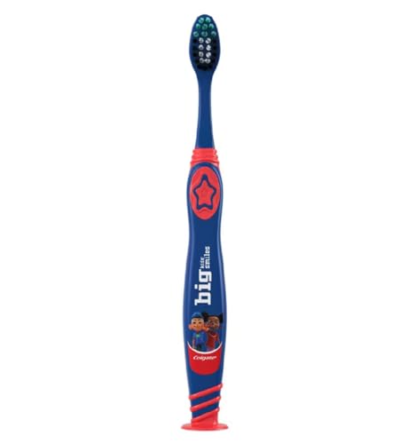 Colgate Kids Toothbrush 6-9 Years - Multi-Height Soft bristles Clean Big and Small Teeth - Rounded tip for Easy Reach of Back Teeth - Suction Cup for Upright Storage - White bristles Toothpaste Guide