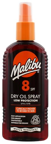Malibu Sun SPF 8 Non-Greasy Dry Oil Spray for Tanning with Shea Butter Extract, Tan Enhancing & Moisturising Body Oil Mist, Water Resistant, 200ml