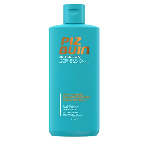 Piz Buin After Sun Tan Intensifying Moisturising Lotion (200ml), Nourishing Aftersun Cream with Vitamin E and Shea Butter, Ideal to Soothe Sensitive Skin, with Tanimel Tan Intensifying Plant Extract