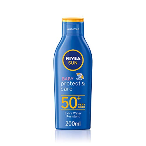 NIVEA SUN Baby Suncream Lotion SPF 50+ Protect & Moisture (200ml), Suncream for Very Delicate Skin with SPF50, Moisturising and Protective Sunscreen for Kids