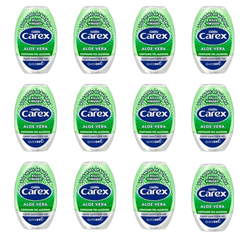 Carex Aloe Vera Antibacterial Hand Sanitiser Gel, Anti Viral Action, 70 Percent Alcohol, Cleans, Cares and Protects, Bulk Buy, Pack of 12 x 50 ml
