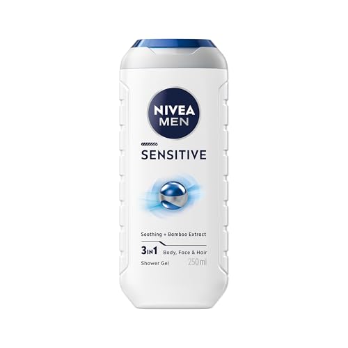 NIVEA MEN Sensitive Shower Gel Pack of 6 (6 x 250 ml), Alcohol-Free Sensitive Skin Body Wash, Gentle Shower Gel Men with Bamboo Extract, Body Wash for Men with Irritated Skin