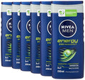 NIVEA MEN Energy Shower Gel (6 x 250 ml), Refreshing Body Wash for Men with Mint Extract, Invigorating and Energising NIVEA MEN Shower Gel, For Body, Face and Hair