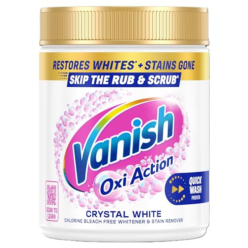 Vanish Gold Oxi Action Stain Remover and Whitening Booster Powder, For Whites, Removes Tough Stains Even at 20°C, Restores Whiteness of Greyed Fabrics,Add a Scoop in Every Wash for Best Results, 470g