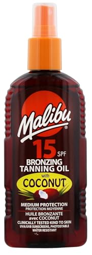 Malibu Sun SPF 15 Bronzing Tanning Oil Spray with Coconut Oil, Hydrating Body Tanning Oil for Natural Golden Tan, Water Resistant, 200ml