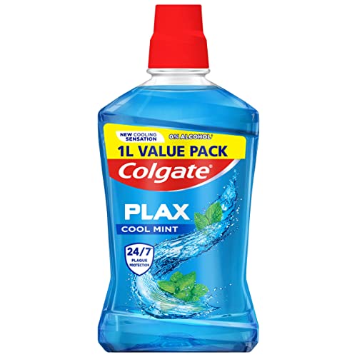 Colgate Plax Cool Mint Mouthwash 1L | fresh breath mouthwash | instant long-lasting freshness | no burn experience | 24/7 plaque protection when used twice daily | clinically tested by dentists