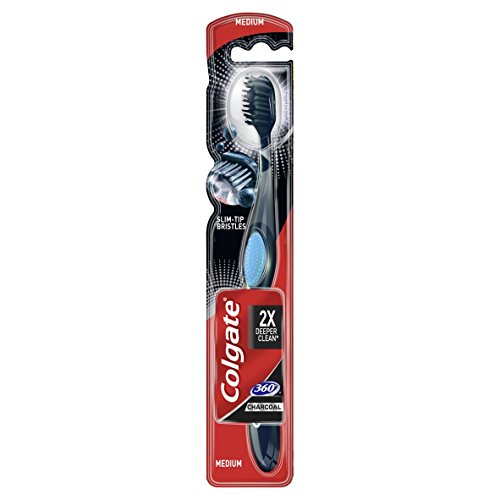 Colgate Toothbrush 360 Charcoal Black Medium Cdu 12, pack of 6