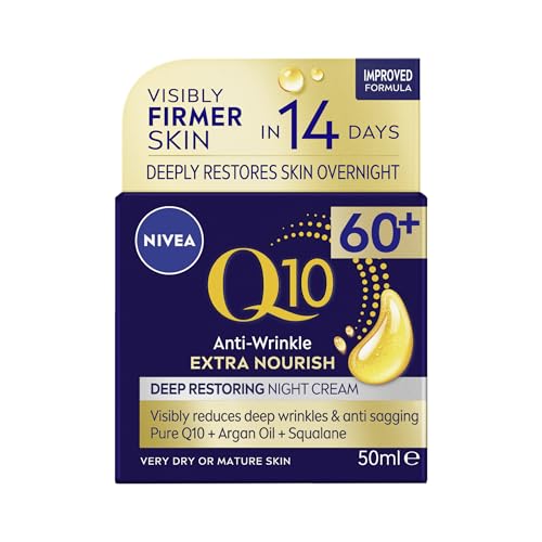 NIVEA Q10 Anti-Wrinkle 60+ Extra Nourishing Night Cream (50ml), Deeply Restoring Anti Wrinkle Face Cream for Intense Hydration, Boosts Collagen and Firms Skin, Dry to Very Dry Skin