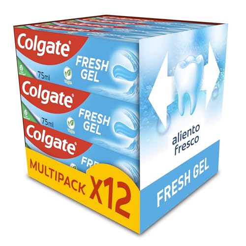 Colgate Fresh Gel Toothpaste with Fluorine | Toothpaste | Caries Protection | Healthy and Strong Enamel | Fresh Breath | Daily Use | Refreshing Mint Flavour | Pack of 12 x 75 ml