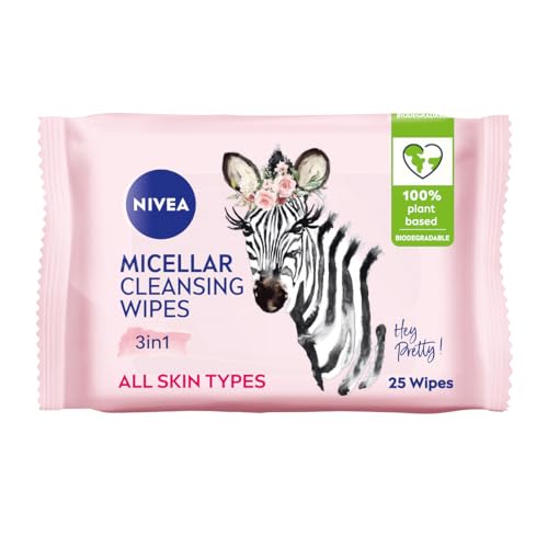 NIVEA Limited Edition Micellar Cleansing Wipes (25pcs), Biodegradable with Micellar Technology, Facial Wipes Effectively Removes Waterproof Make-Up and Mascara (Packaging maybe in different color)