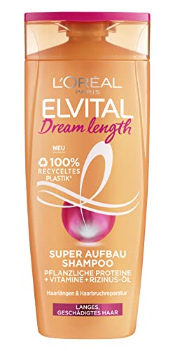 L'Oréal Paris Elvital Anti-Split Ends Shampoo for Dreamingly Long Hair, with Castor Oil, Vitamins and Vegetable Proteins, Dream Length Super Building Hair Shampoo, 1 x 250 ml
