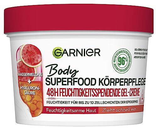 Garnier Refreshing Body Care for Dry Skin, Body Butter with Watermelon and Hyaluronic Acid, for up to 48 Hours of Moisture, Body Superfood, 1 x 380 ml