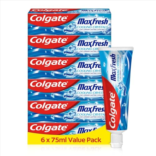 Colgate Max Fresh Cooling Crystals Toothpaste 6 x 75 ml - Effective Teeth Cleaning for Long-Lasting Freshness and a Clean Mouth Feel - Keeps Teeth White and Fights Caries