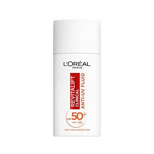 L’Oréal Paris Revitalift Clinical SPF 50+ Invisible UV Fluid, Protect, Prevent and Improve Ageing Signs, Non-Oily Formula for All Skin Tones, Advanced UV Protection and Antioxidant Vitamin C, 50ml