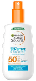 Garnier Ambre Solaire Sensitive Expert+ Sun Protection Spray with SPF 50+ Waterproof and Residue-Free Spray for Sensitive Skin 1 x 150 ml