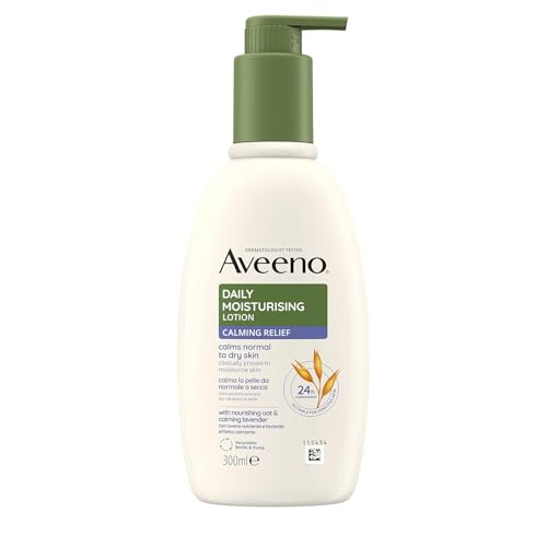 Aveeno Daily Moisturising Lotion Calming Relief (1x 300ml), Soothing Body Lotion with Nourishing Oat and Calming Lavender Scent, Gentle Body Moisturiser, Calms Normal to Dry, Sensitive Skin