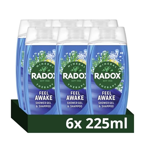Radox Mineral Therapy Feel Awake 2-in-1 Shower Gel & Shampoo Body Wash uniquely blended with herbs and a sea mineral & fennel fragrance for a refreshing experience 6x 225 ml