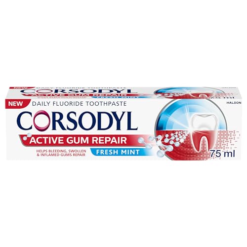 Corsodyl Active Gum Repair Toothpaste for Bleeding Gums, Fresh Mint, 75ml