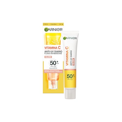Garnier Vitamin C Daily UV Brightening Fluid Sheer Glow, SPF50+, Prevents + Corrects Sun Damages + Evens Skin tone, Face & Neck, For all skin types, Cruelty-Free, Vegan, 40ml