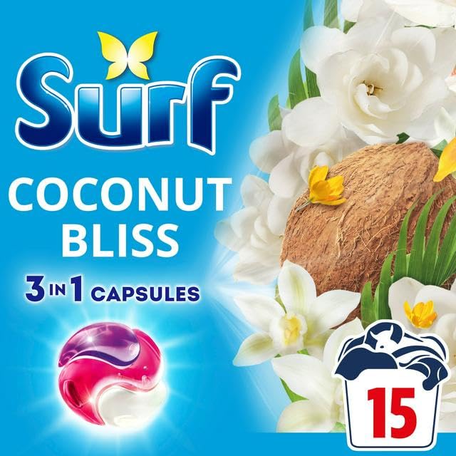 Surf Laundry Washing Detergent Capsules Coconut Bliss 15 Washes