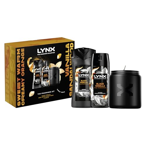 Lynx Black Vanilla Fine Fragrance Kit Gift Set with a body spray, a body wash and a Candle perfect for any occasion 2 piece